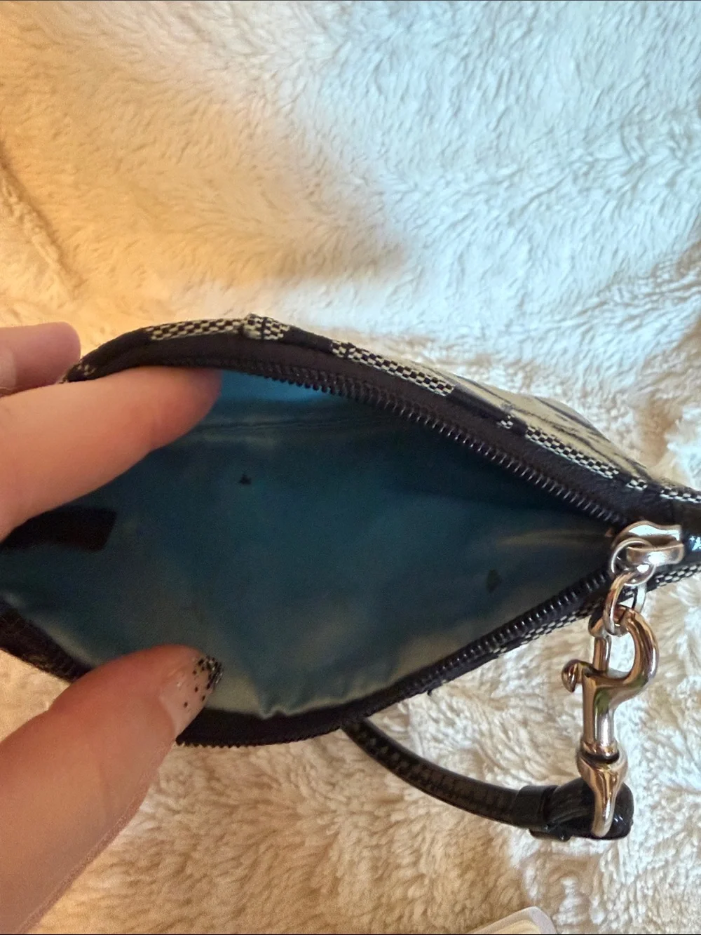 Coach Signature Jacquard Wristlet Black Grey Monogram Logo Medallion Zip Pouch